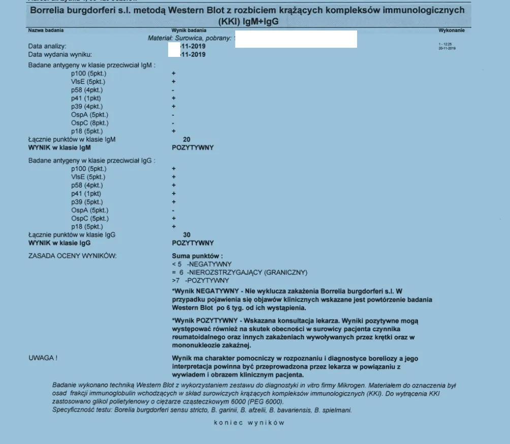 cennik badań medycznych borelioza