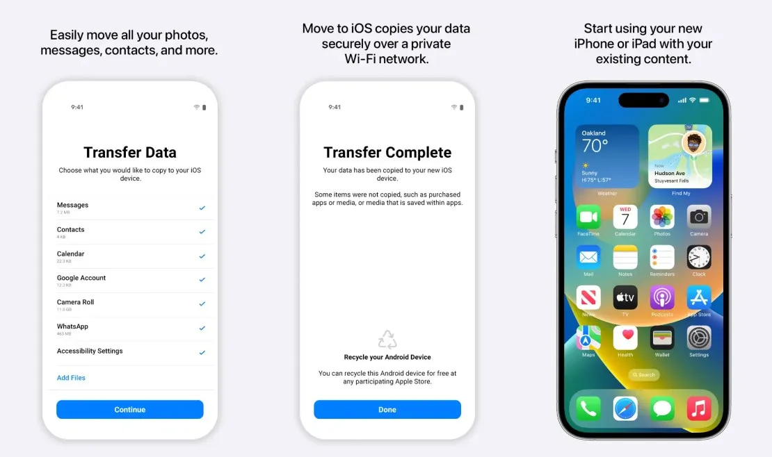 Aplikacja Przenieś do iOS na ekranie telefonu