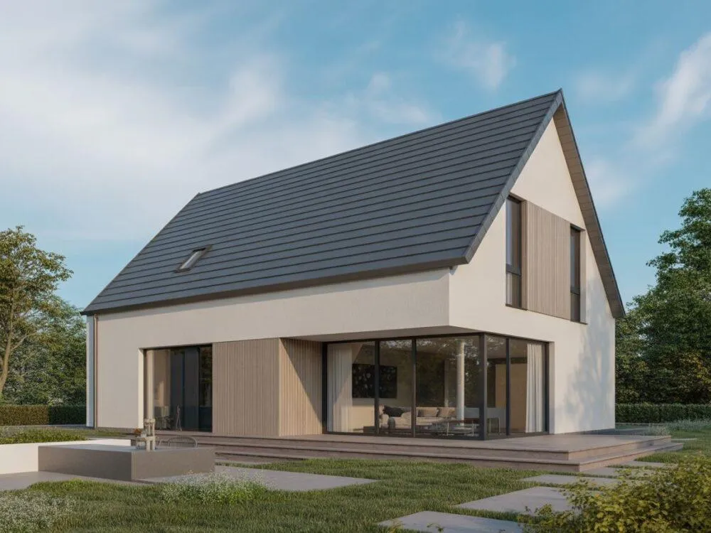 Elewacja drewno grafitowy dach, Elewacja klinkier grafitowy dach, Elewacja beton architektoniczny grafitowy dach