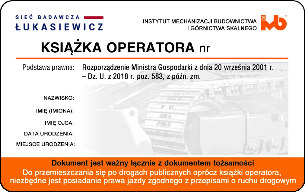 książeczka operatora maszyn budowlanych wzór rozporządzenie 2017