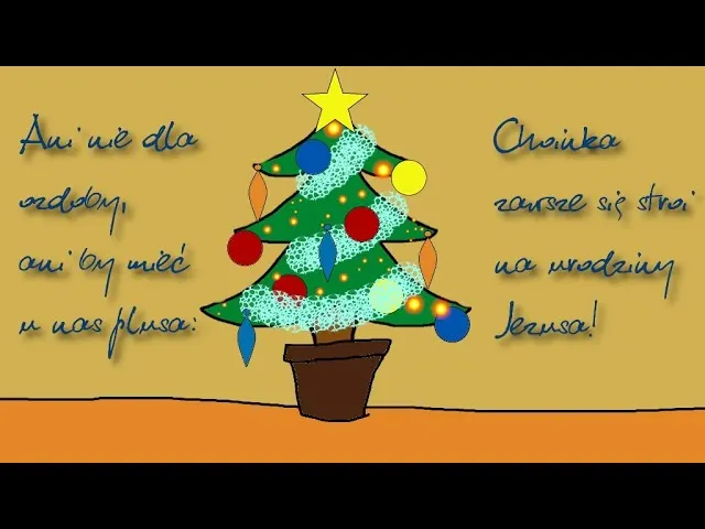 dzieci recytujące wierszyk świąteczny, radosne dzieci z prezentami i choinką