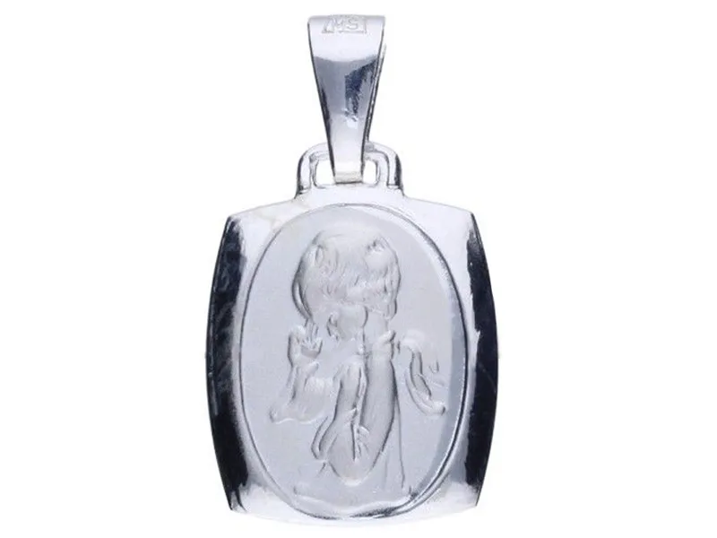 medalik na chrzciny, srebrny obrazek z aniołem