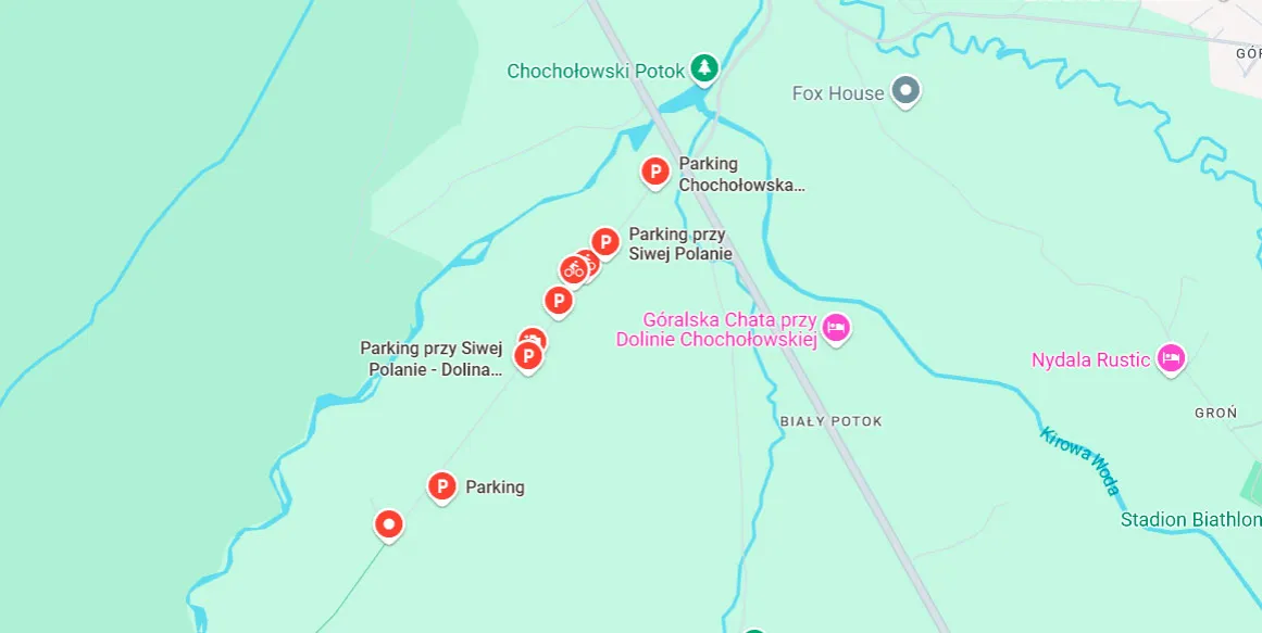 Mapa Doliny Chochołowskiej szlaki parking