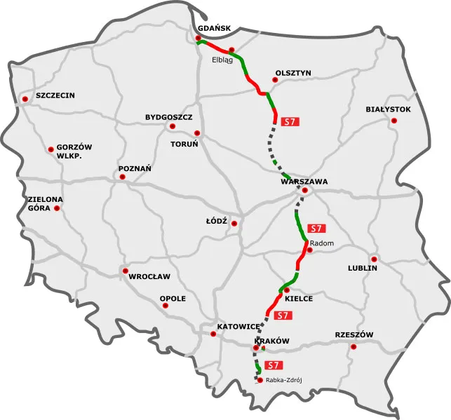 Mapa trasy Warszawa Gdańsk autostrada