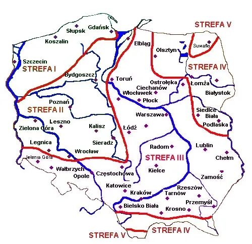 Mapa stref klimatycznych Polski