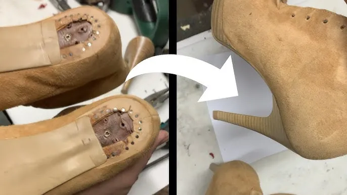 Modyfikacja obcas&oacute;w w butach przed i po