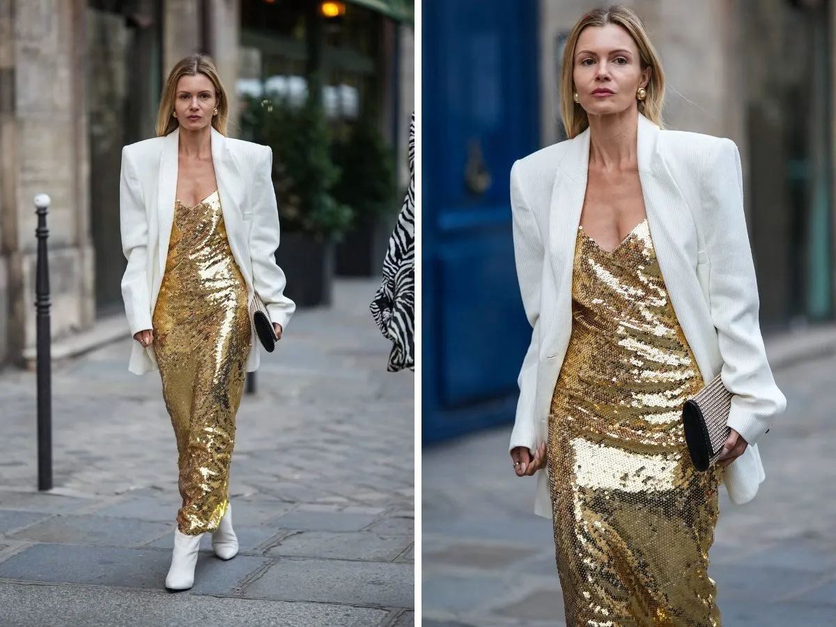 złota sukienka glamour