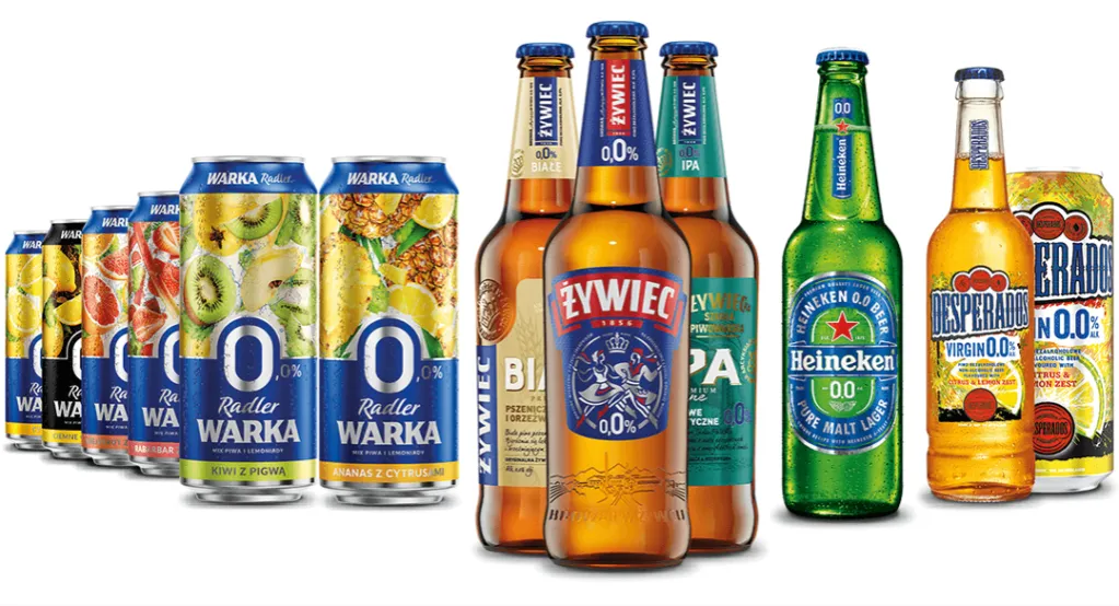 piwa bezalkoholowe różne marki na półce