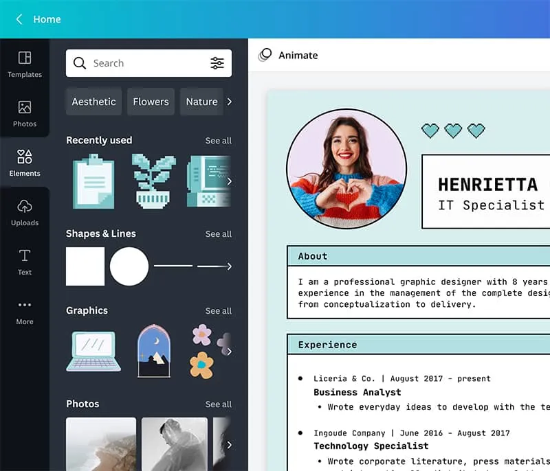 Canva CV tutorial screenshot