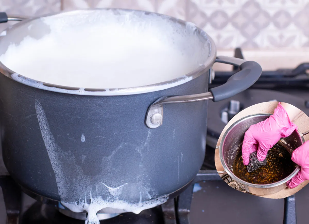 Przypalona zupa mleczna w garnku