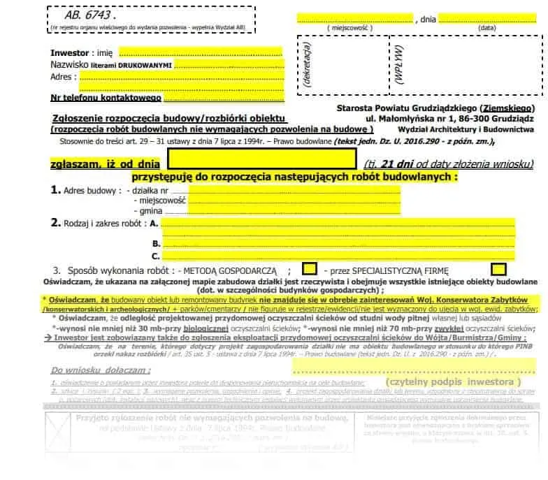 Wz&oacute;r zgłoszenia budowy altany ROD