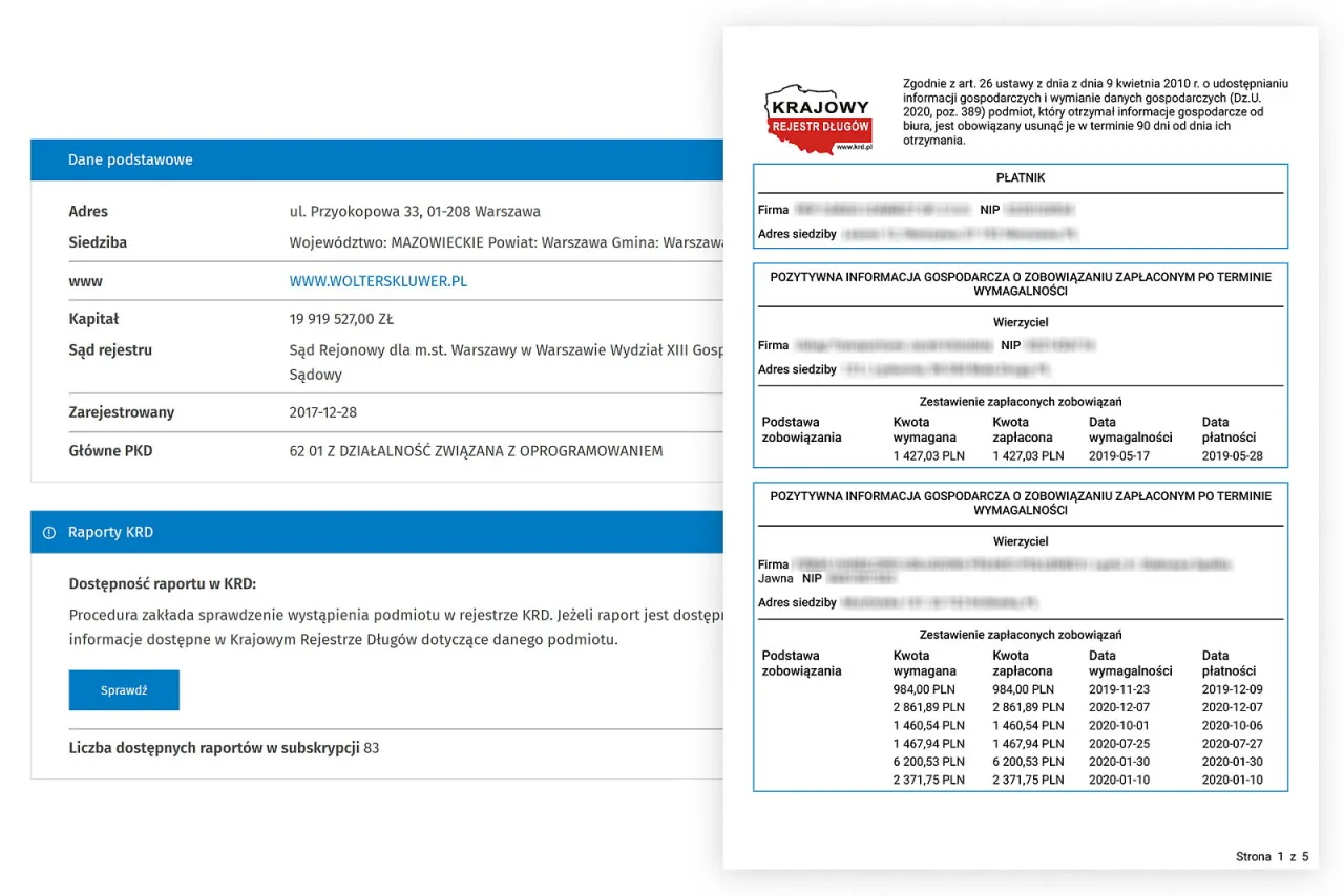 KRD symbol, rejestr dłużników