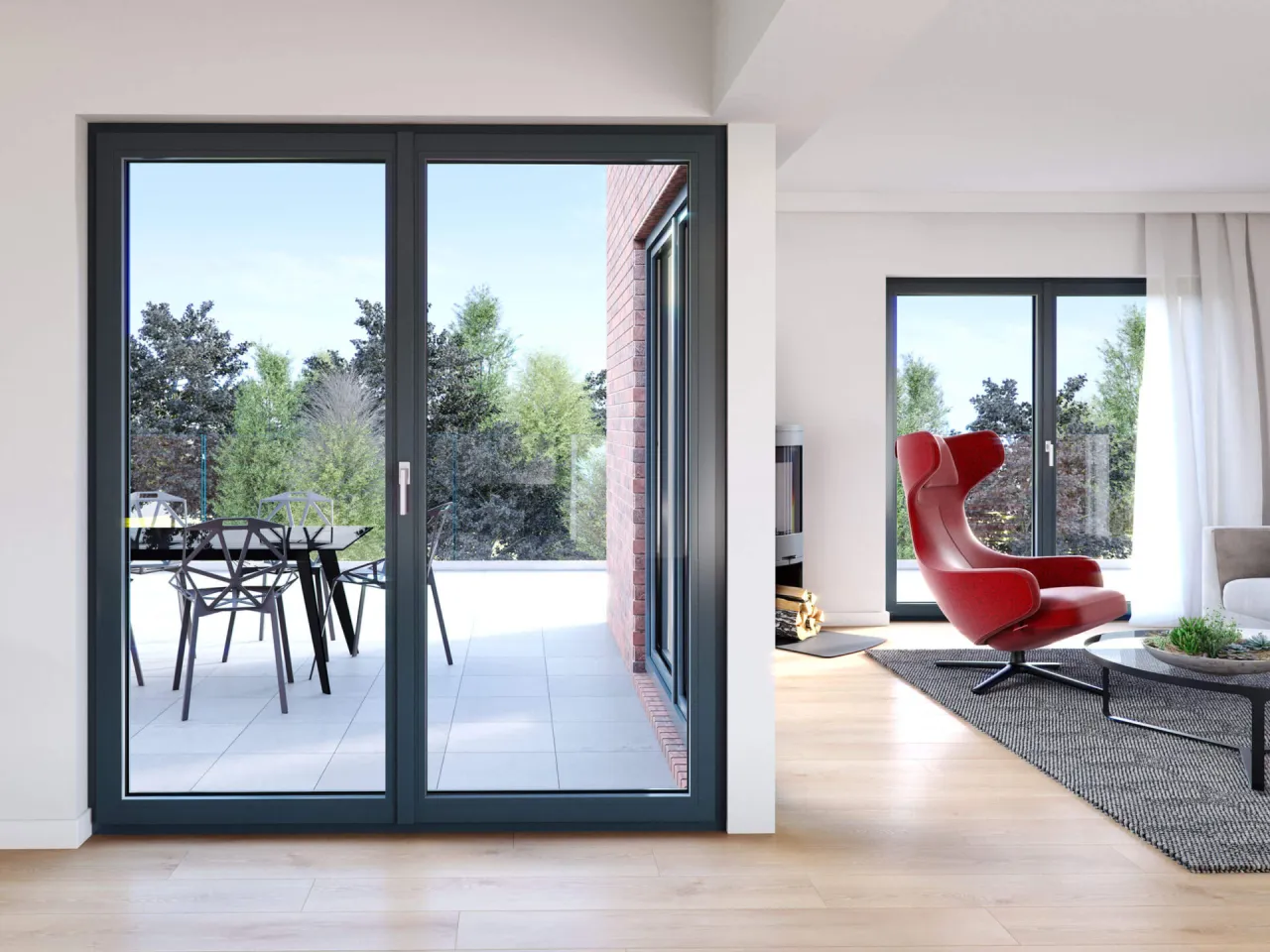 nowoczesne okna antracytowe duże przeszklenia