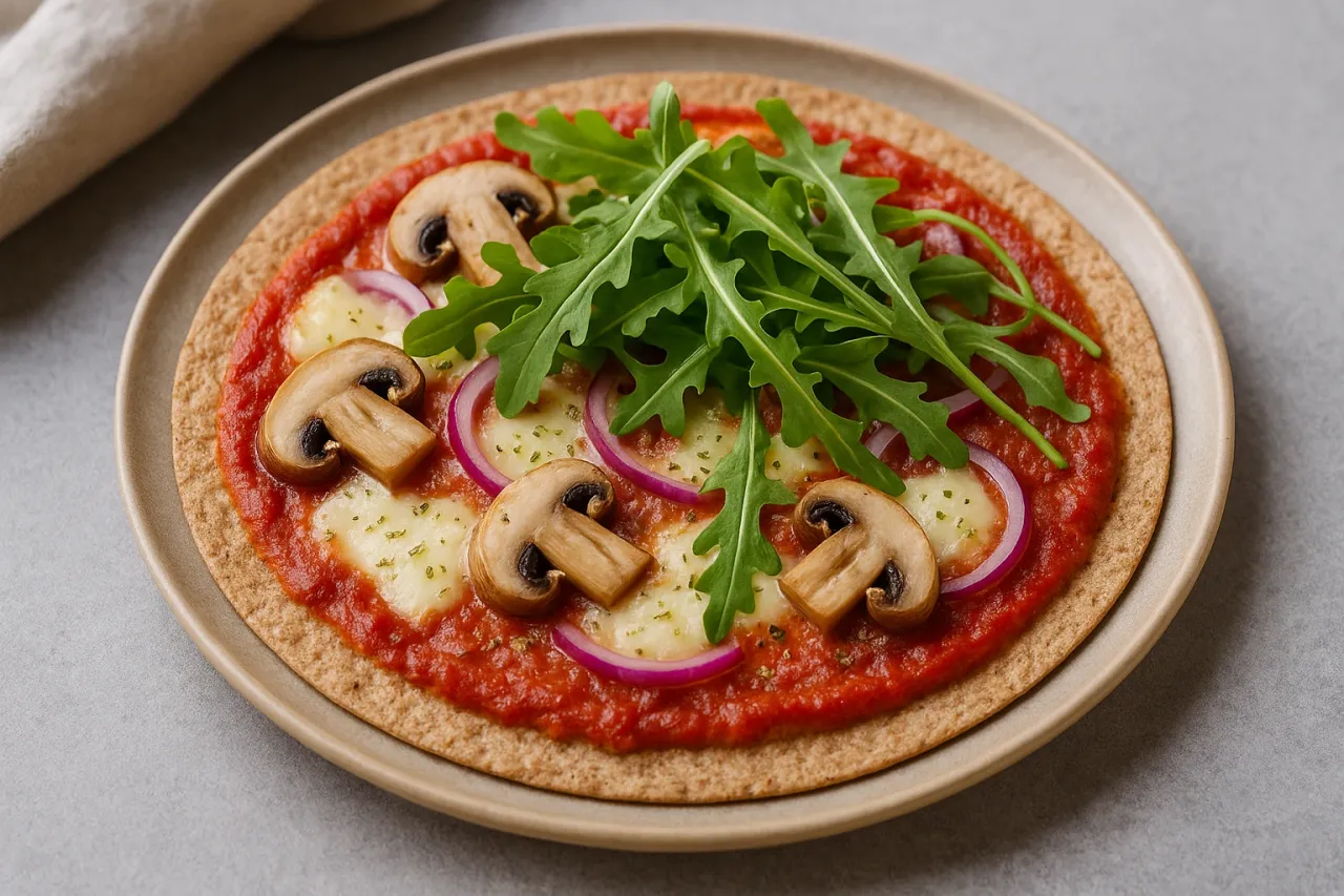 Pizza z pieczarkami, czerwoną cebulą i rukolą. Świetna alternatywa, co zamiast oregano do pizzy!