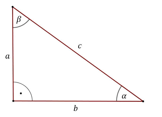 Trójkąt prostokątny z oznaczonymi przyprostokątnymi
