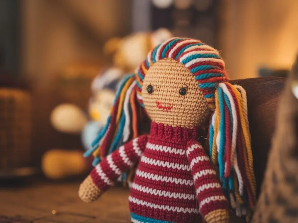 wyszywanie twarzy lalki z wł&oacute;czki