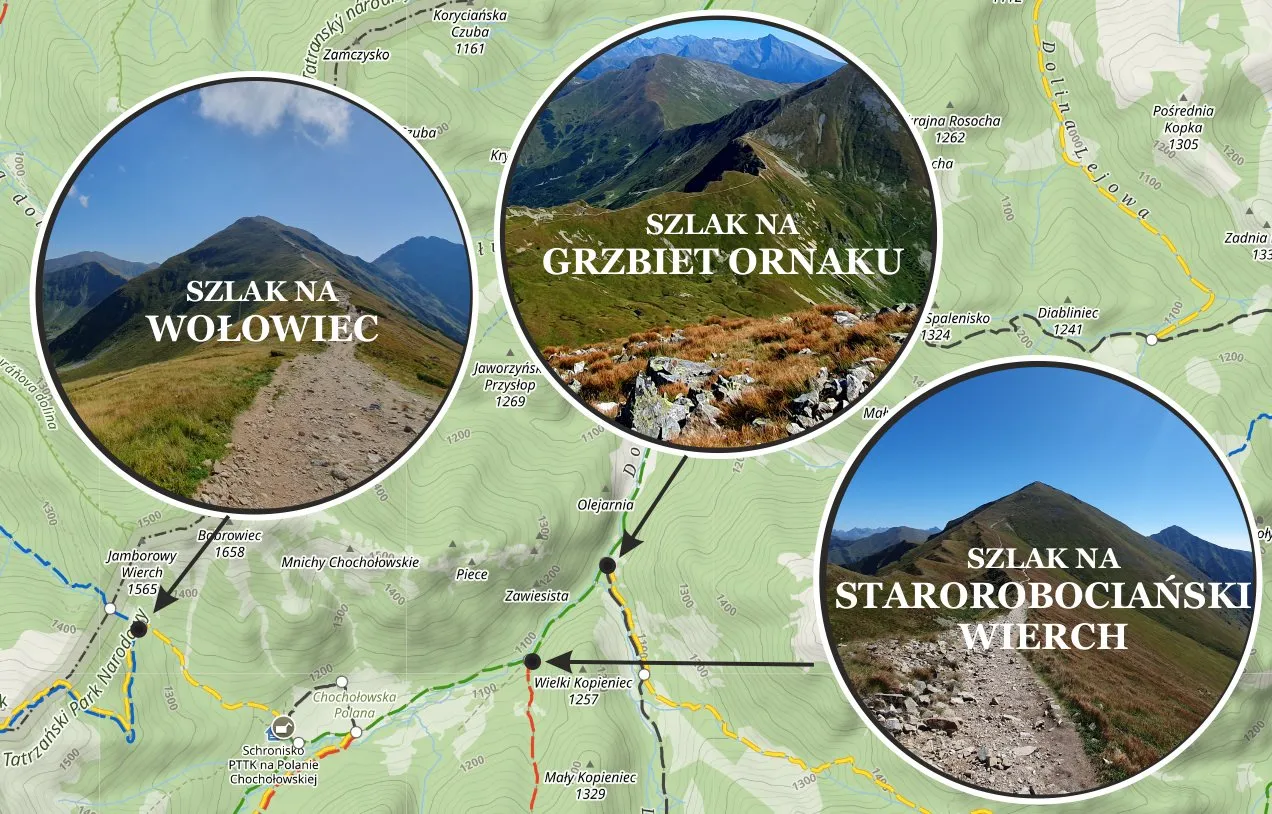 mapa szlak&oacute;w Starorobociański Wierch