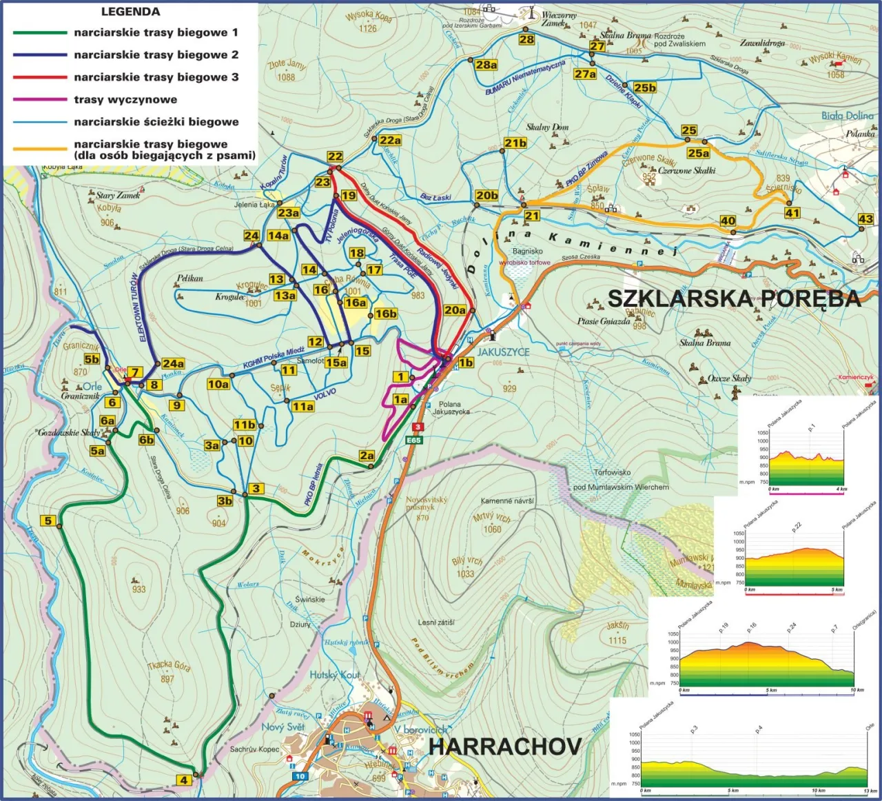 mapa popularnych tras biegowych w g&oacute;rach Polski
