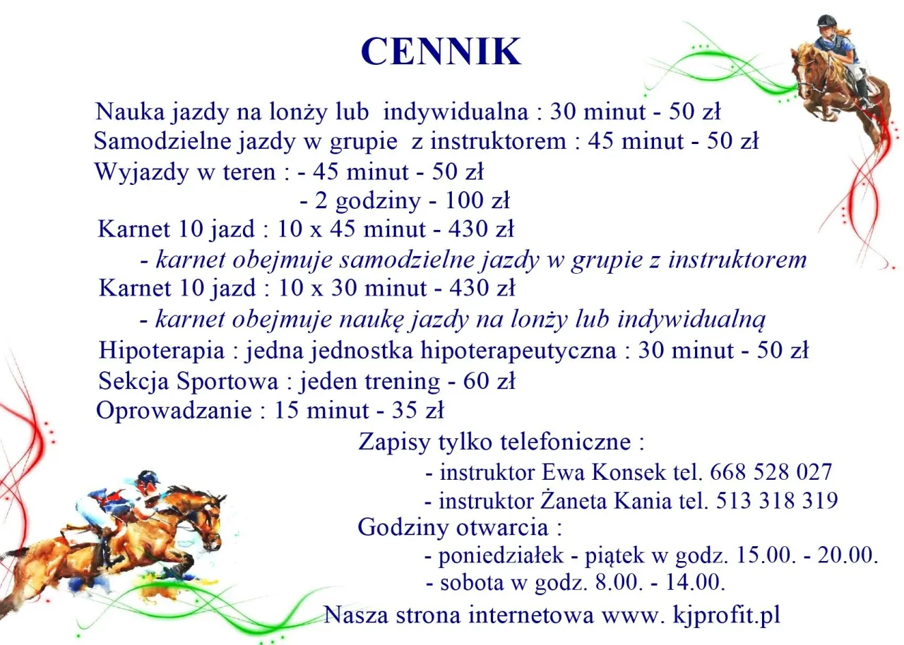 Cennik jazda konna Olimpia