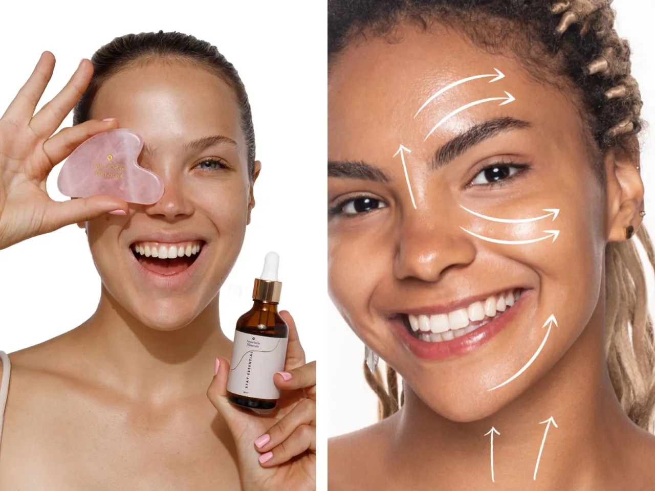 kobieta masująca twarz kamieniem gua sha