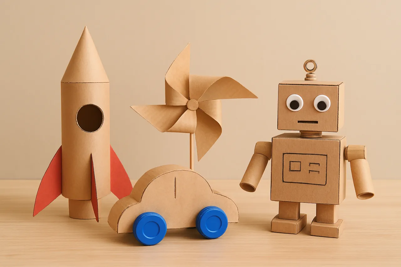 materiały do recyklingu do tworzenia zabawek dla dzieci rolki po papierze butelki kartony