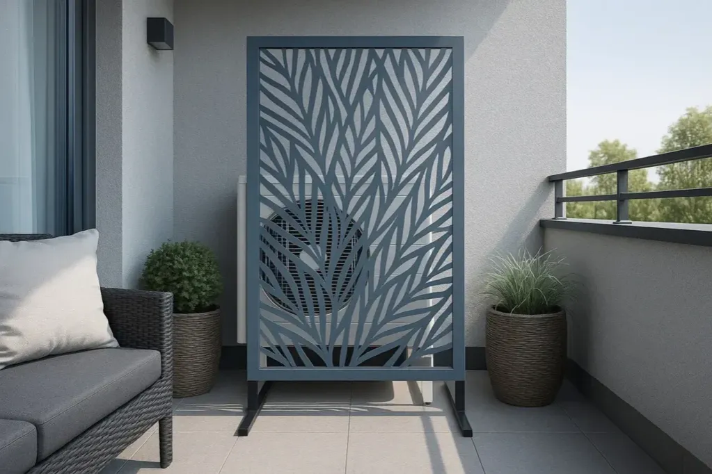 maskowanie klimatyzatora roślinami na balkonie