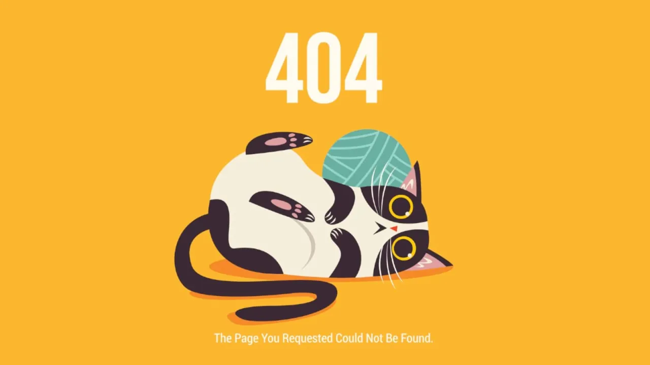 Strona 404: kotek zgubił stronę, jak kłębek włóczki.