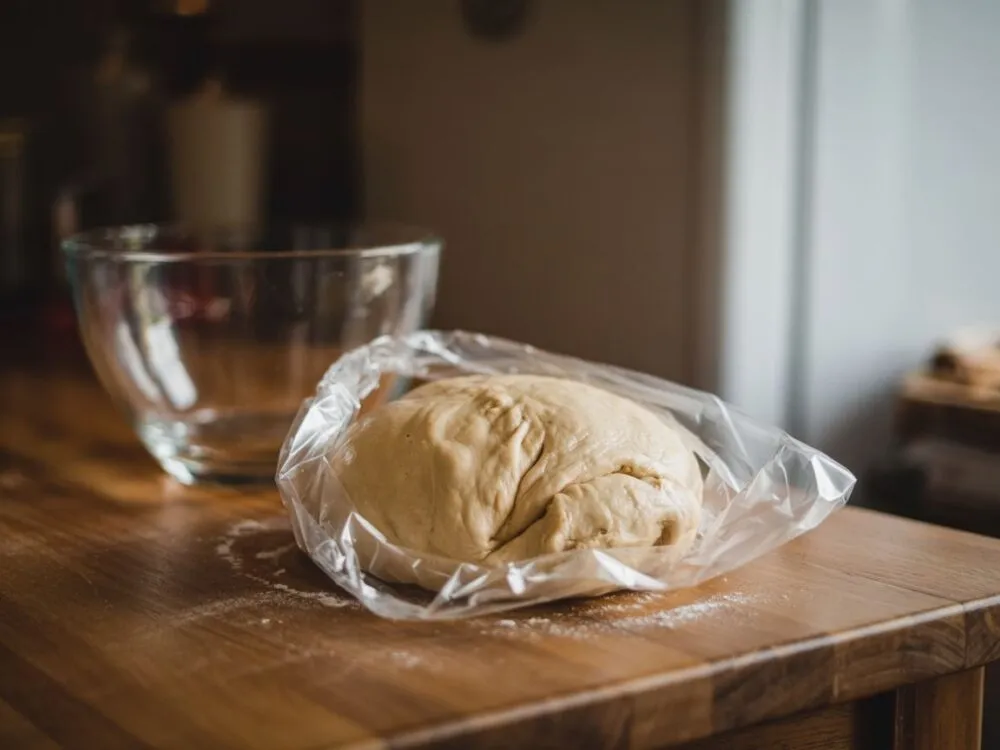 ciasto na pizzę w pojemniku w lodówce