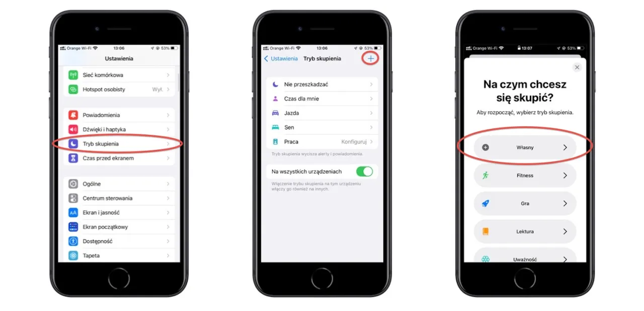 iPhone tryby skupienia konfiguracja