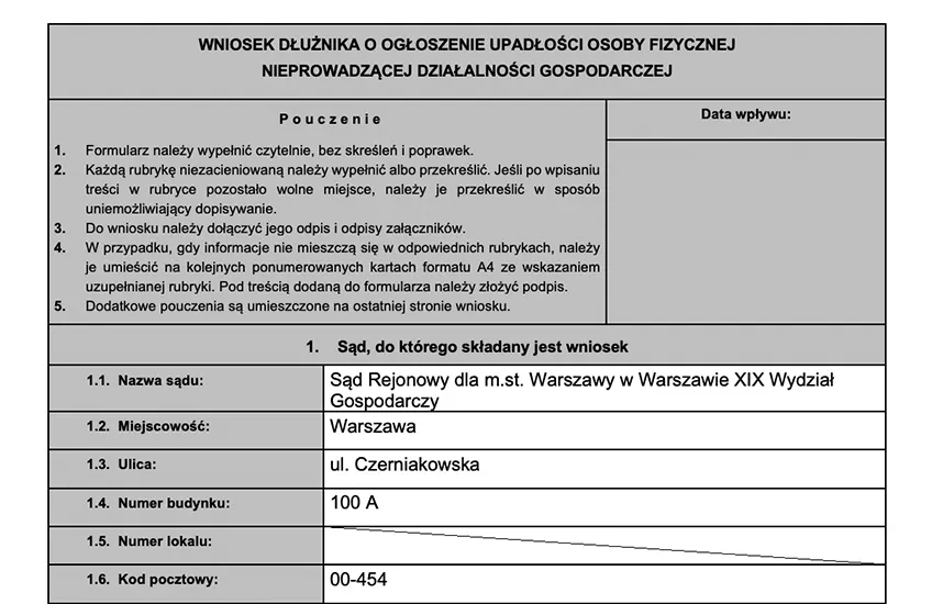 upadłość konsumencka sąd dokumenty