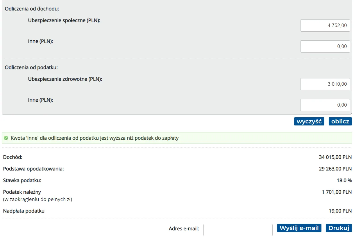 formularz podatkowy PIT i kalkulator
