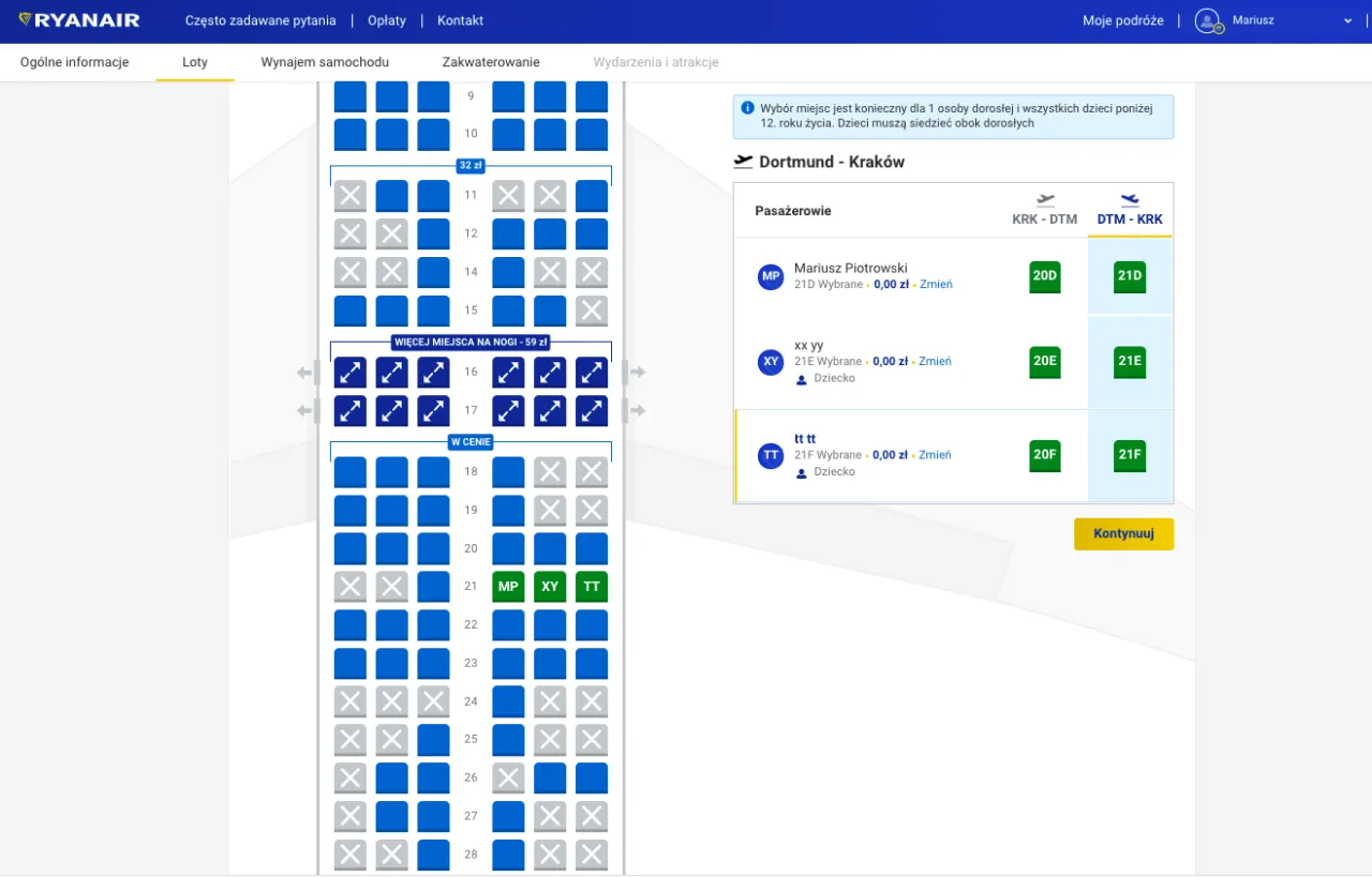 Ryanair podr&oacute;ż z dziećmi, zasady rezerwacji miejsc dla rodzin