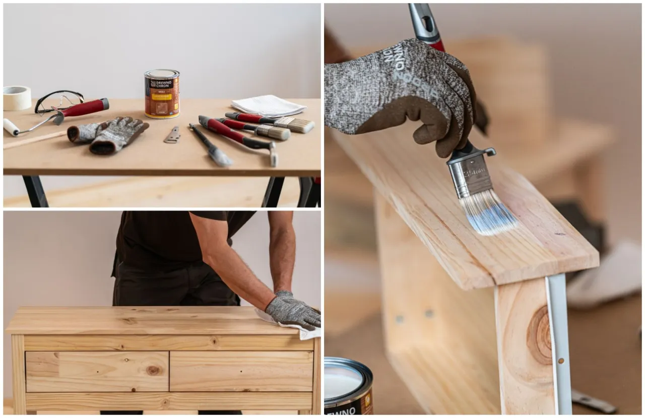 odnowione meble drewniane lakierowane przed i po