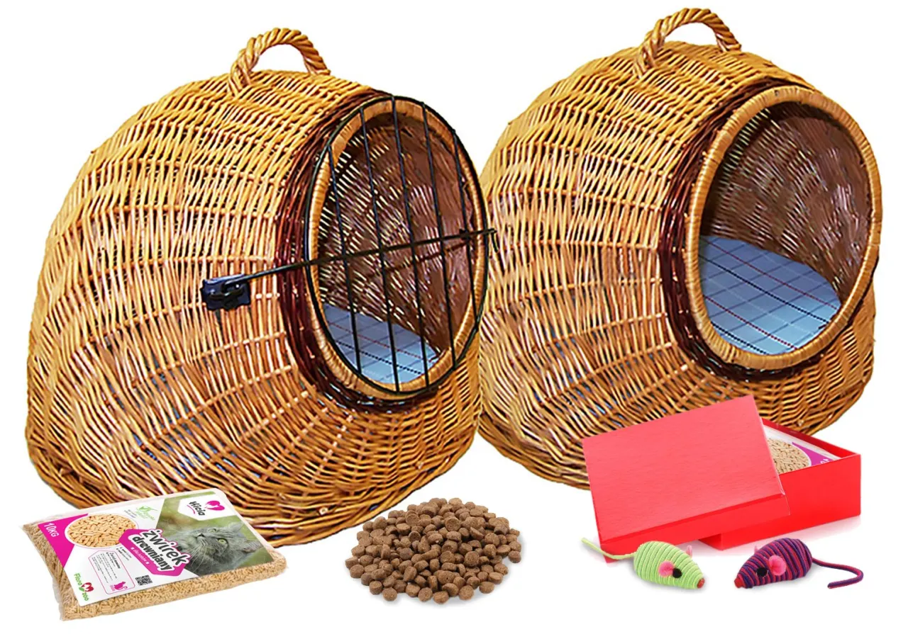 elegancki transporter wiklinowy dla kota