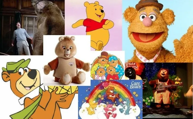 collage of famous teddy bears, Miś Uszatek Kubuś Puchatek Paddington