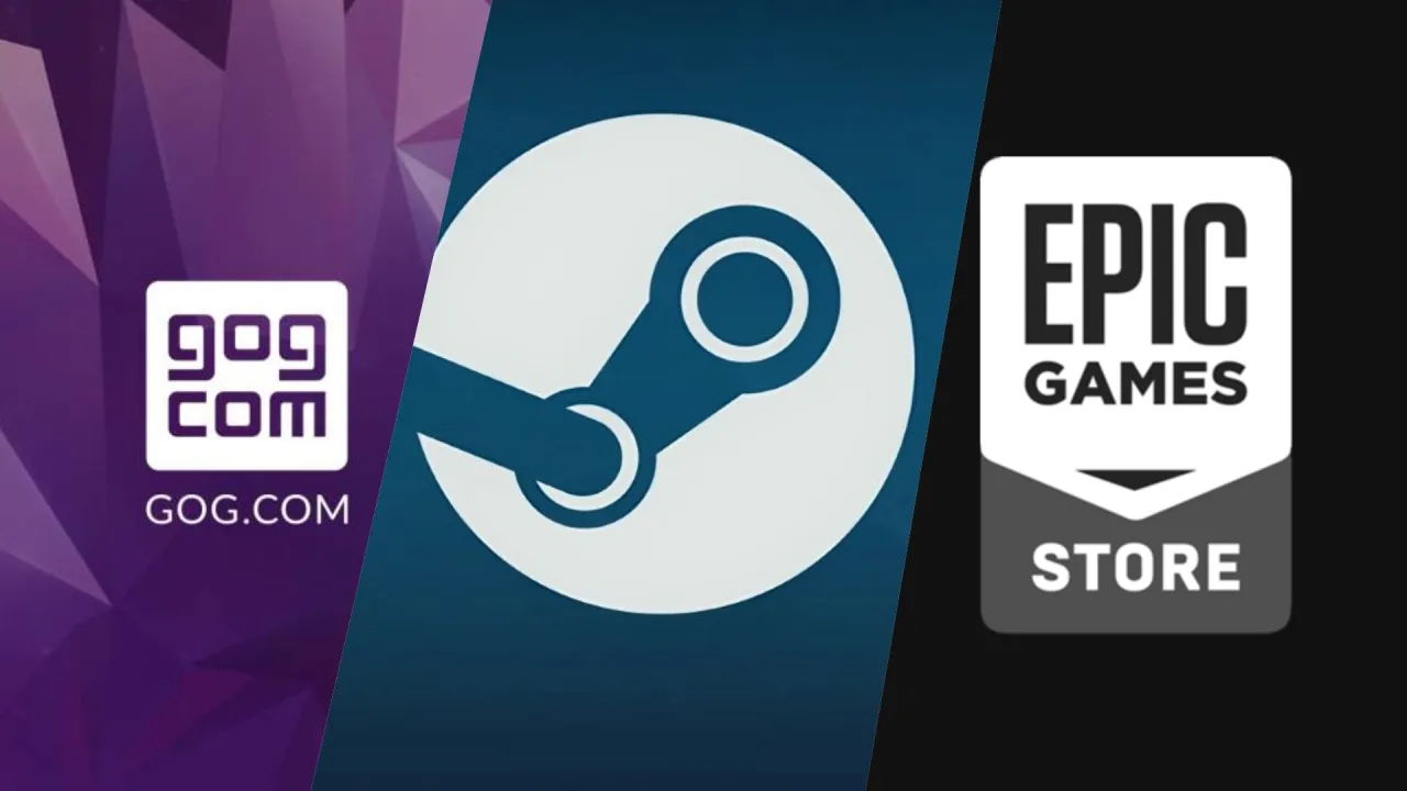 Sklepy cyfrowe Steam GOG Epic Games Store logo