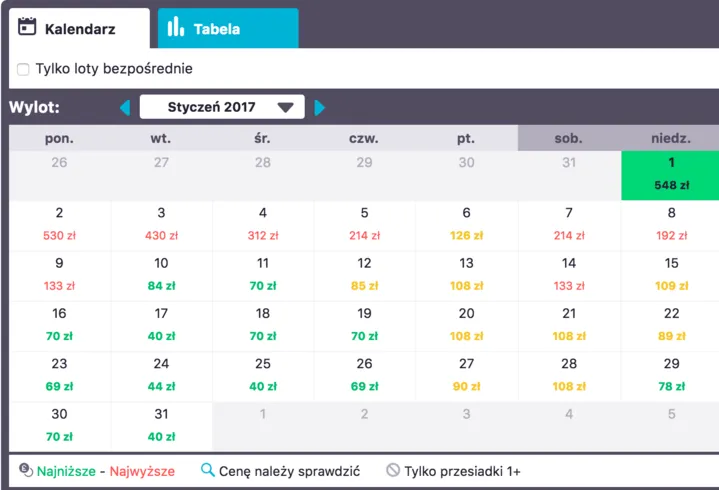 Wyszukiwarka lotów interfejs