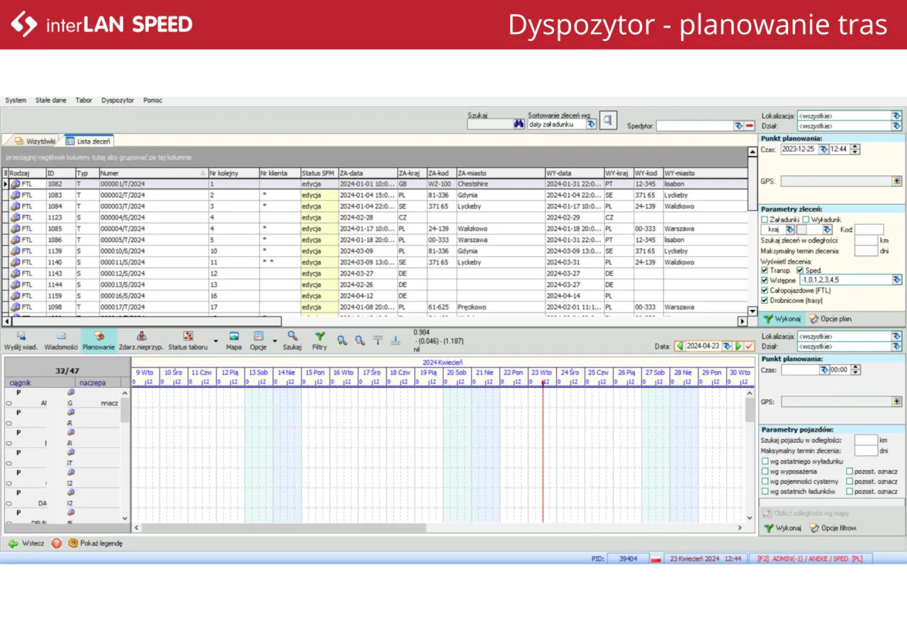 Oprogramowanie TMS na ekranie komputera