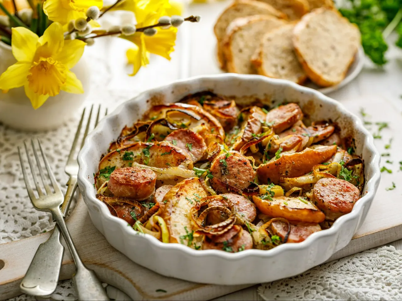 zapiekanka z białą kiełbasą wariacje