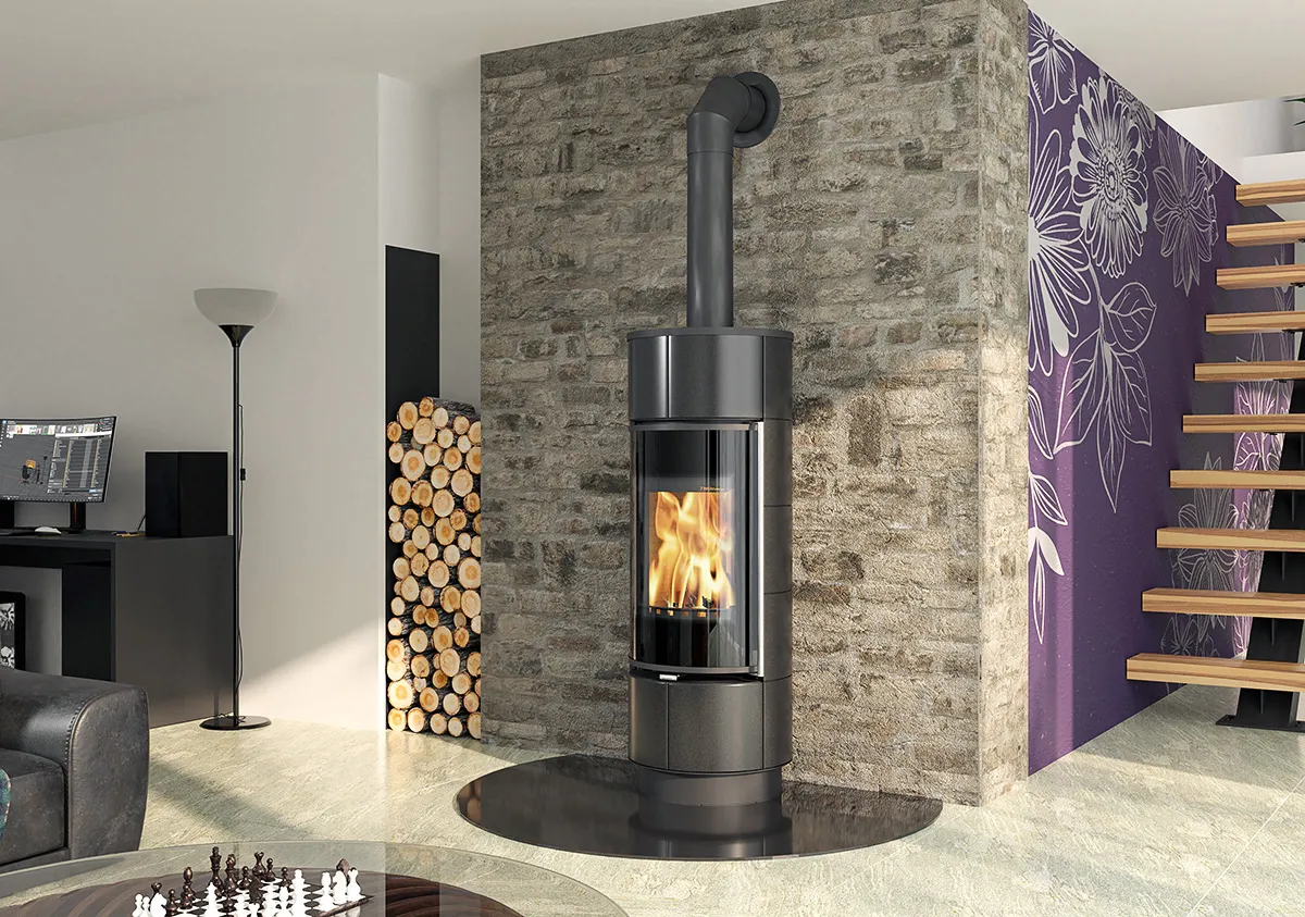 Piec wolnostojący koza w salonie bezpieczna odległość od ściany