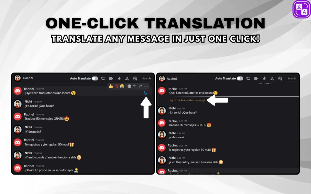 Discord in browser with translation extension overlay