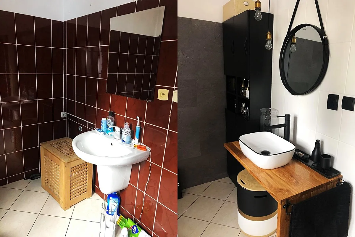 malowanie płytek łazienkowych przed i po