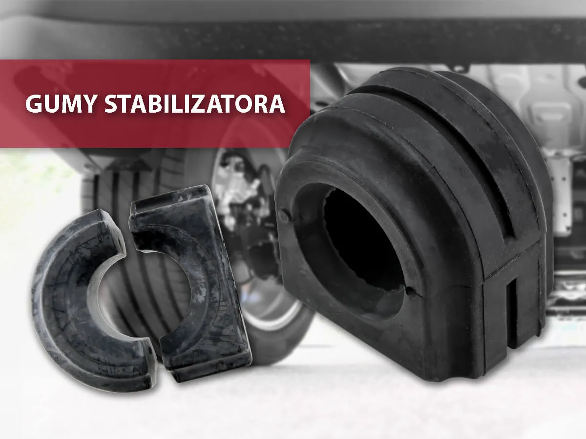 Dwa gumowe elementy stabilizatora, jeden cały, drugi rozpołowiony. Mogą być oznaką zużycia, gdy pojawią się objawy takie jak stukanie.