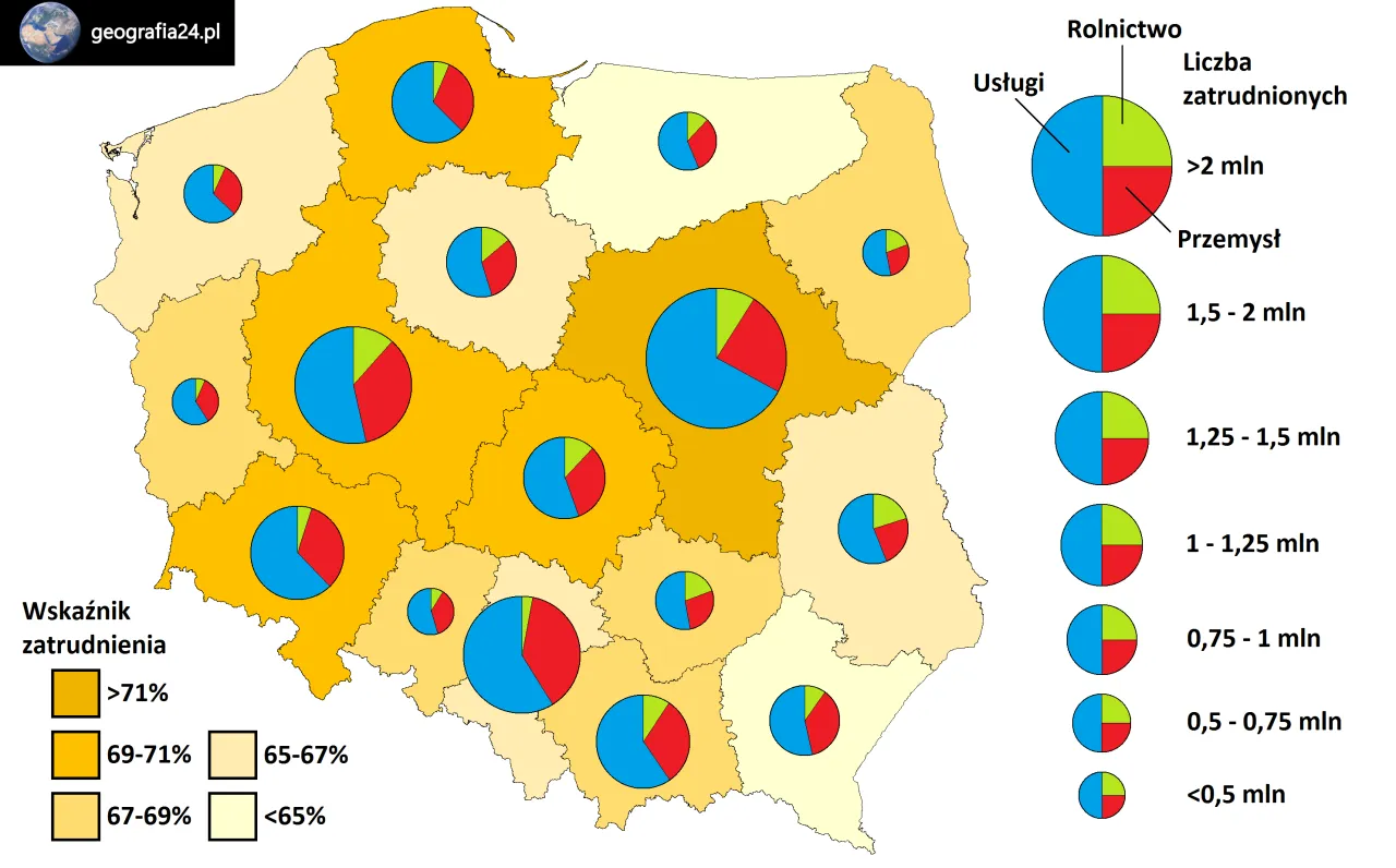 Mapa wskaźnika zatrudnienia w Polsce