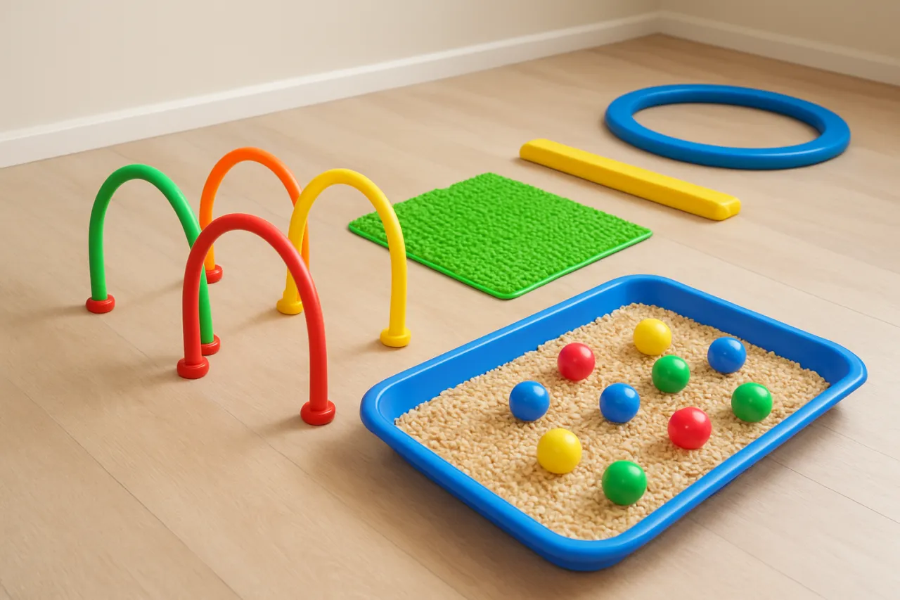 Kolorowe łuki, mata i taca z kulkami – to wszystko przyda się, jak zrobić zabawkę sensoryczną dla dziecka.