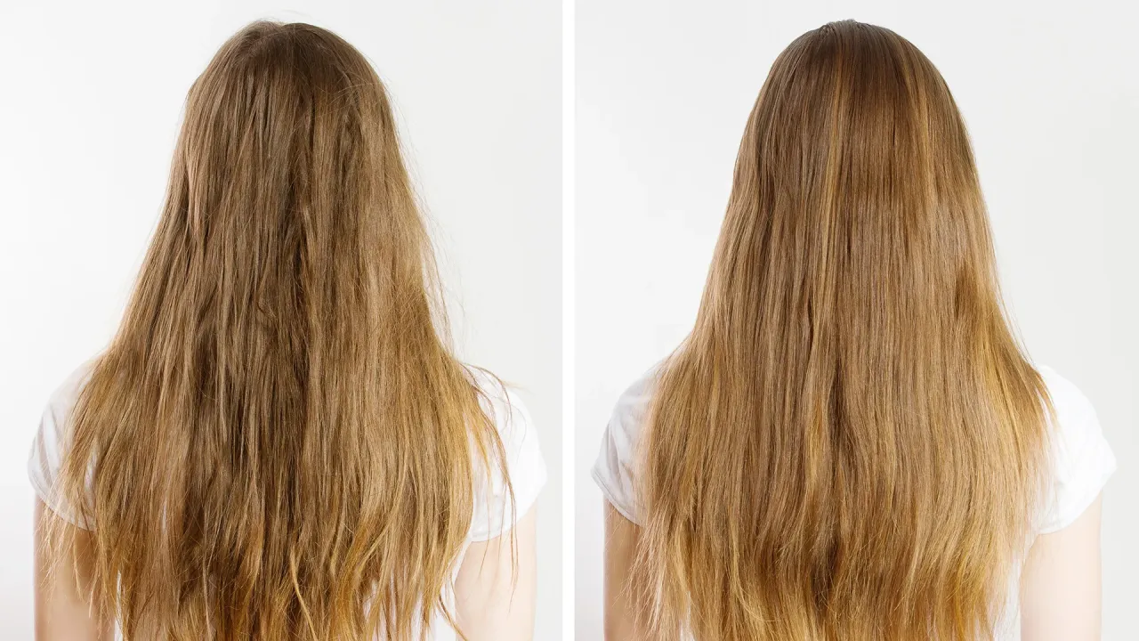 kobieta z suchymi zniszczonymi włosami