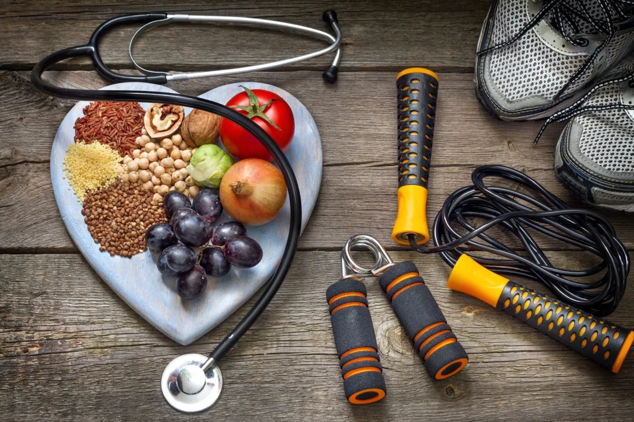 Healthy food and CrossFit equipment