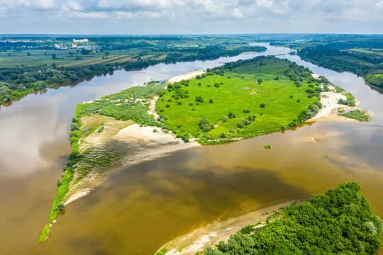 Widok na Krowią Wyspę z lotu ptaka Wisła Kazimierz Dolny