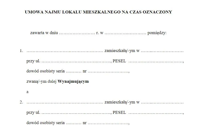 umowa najmu wzór