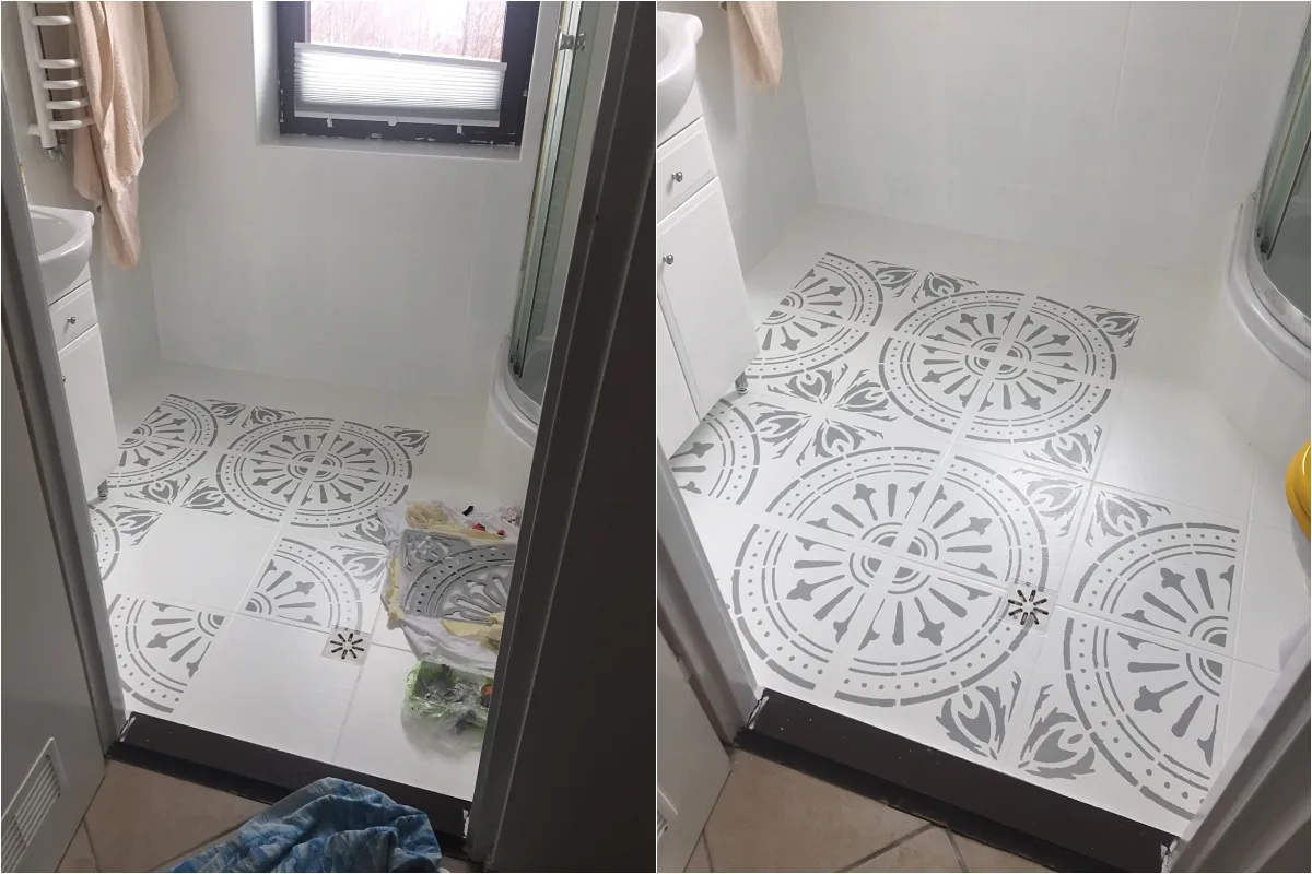 Malowanie płytek podłogowych przed i po